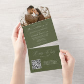 Invitation Tout En Un Mariage photo moderne Elegant Olive Green (Déchirure)