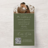 Invitation Tout En Un Mariage photo moderne Elegant Olive Green (À l'intérieur)