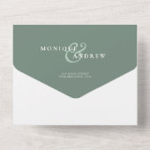 Invitation Tout En Un Mariage photo moderne élégant Sage Green Script (Verso)