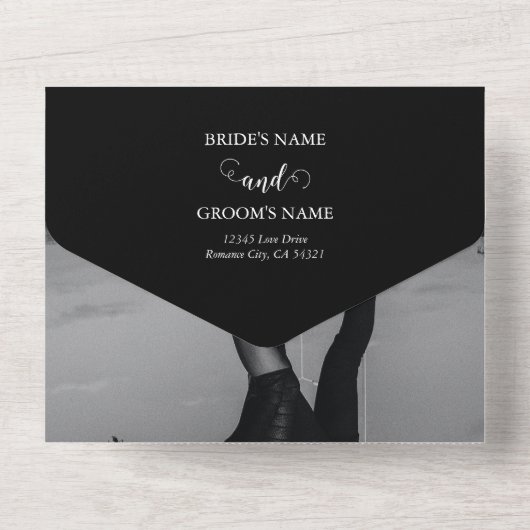 Invitation Tout En Un Mariage photo moderne en noir et blanc (Verso)