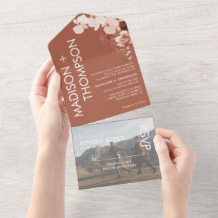 Invitation Tout En Un Mariage photo moderne et branché Terracotta Desert