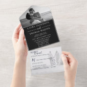 Invitation Tout En Un Mariage photo moderne noir et blanc (Déchirure)