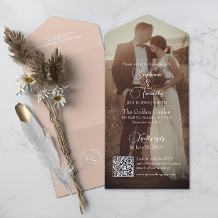 Invitation Tout En Un Mariage photo moderne Peach QR Code