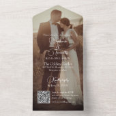 Invitation Tout En Un Mariage photo moderne Peach QR Code (À l'intérieur)