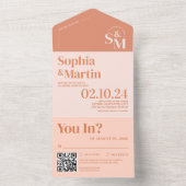 Invitation Tout En Un Mariage photo moderne Retro Peach et Cream (À l'intérieur)
