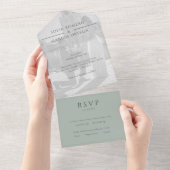 Invitation Tout En Un Mariage photo moderne Sage Green (Déchirure)