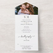 Invitation Tout En Un Mariage photo Monogram Gold Et Black (À l'intérieur)