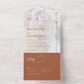 Invitation Tout En Un Mariage photo Monogram Terracotta Overlay (À l'intérieur)