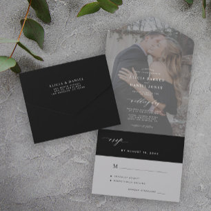 Invitation Tout En Un Mariage photo noir et blanc minimaliste
