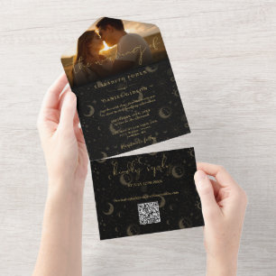 Invitation Tout En Un Mariage Photo Noir Et Or Céleste