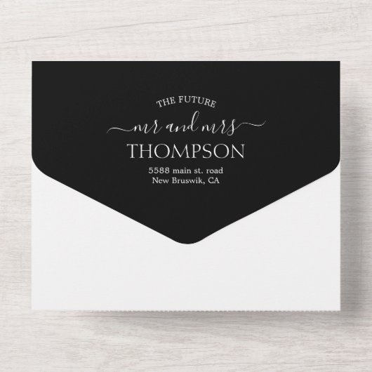 Invitation Tout En Un Mariage photo noir simple moderne (Verso)