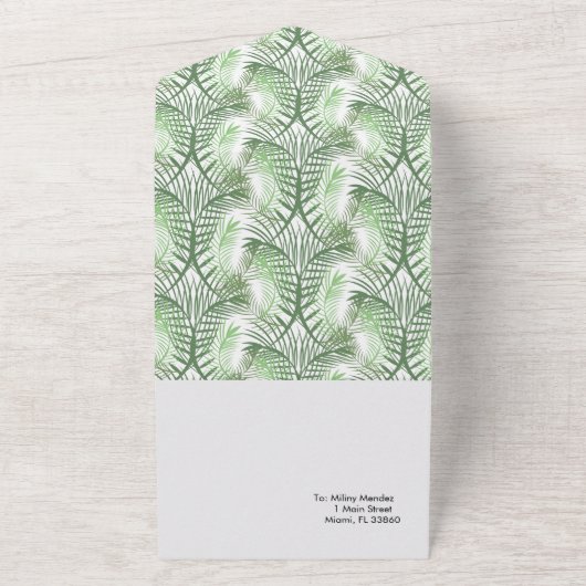 Invitation Tout En Un Mariage Photo Palmier Végétal Tropical Été (Dehors)