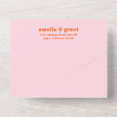 Invitation Tout En Un Mariage photo Retro Font orange et rose QR Code (Verso)