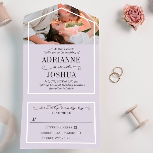 Invitation Tout En Un Mariage photo romantique Silvery Grey