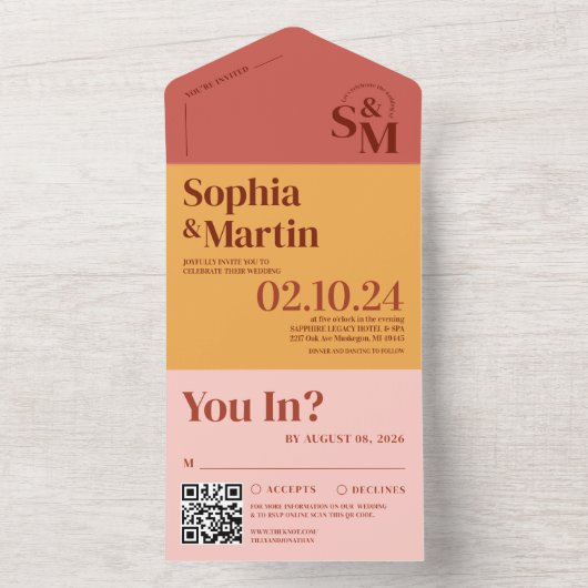 Invitation Tout En Un Mariage photo rose-jaune (À l'intérieur)