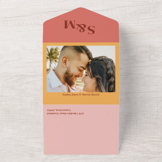 Invitation Tout En Un Mariage photo rose-jaune (Dehors)