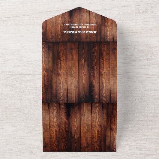 Invitation Tout En Un Mariage photo rustique en bois de grange (Dehors)