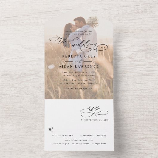 Invitation Tout En Un Mariage photo rustique Sage Green (À l'intérieur)