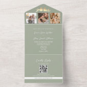 Invitation Tout En Un Mariage photo Sage Green QR Code (À l'intérieur)