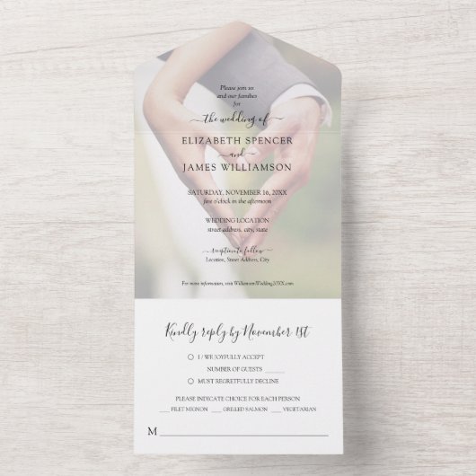 Invitation Tout En Un Mariage photo simple et élégant RSVP (À l'intérieur)