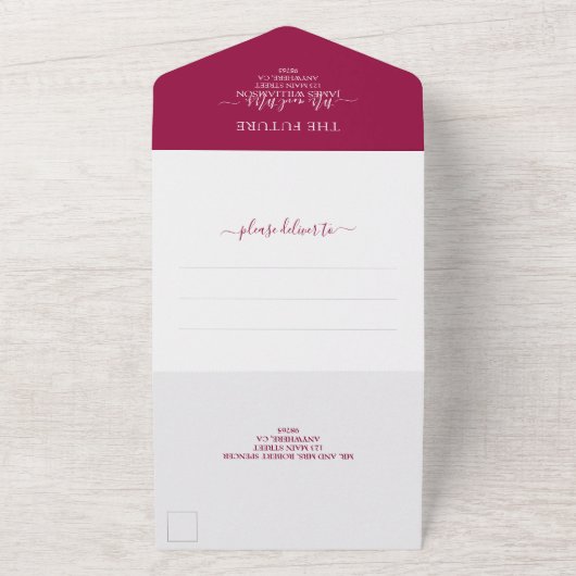 Invitation Tout En Un Mariage photo simple et élégant RSVP Cranberry (Dehors)