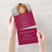 Invitation Tout En Un Mariage photo simple et élégant RSVP Cranberry (Déchirure)