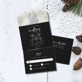 Invitation Tout En Un Mariage photo simple Monogramme noir et blanc