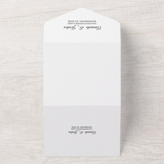 Invitation Tout En Un Mariage photo simple noir blanc calligraphie (Dehors)