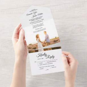 Invitation Tout En Un Mariage photo simple noir blanc calligraphie