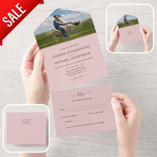 Invitation Tout En Un Mariage PHOTO TOUT COMPRIS ROSE NOIR RSVP