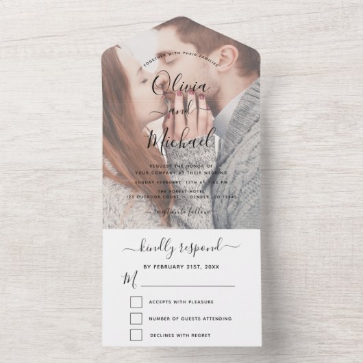 Invitation Tout En Un Mariage photo transparent simple moderne (À l'intérieur)
