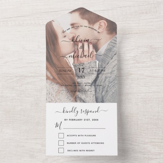 Invitation Tout En Un Mariage photo transparent simple moderne (À l'intérieur)