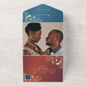 Invitation Tout En Un Mariage photo turquoise Gold Floral (Dehors)