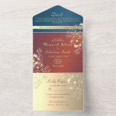 Invitation Tout En Un Mariage photo turquoise Gold Floral (À l'intérieur)