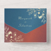 Invitation Tout En Un Mariage photo turquoise Gold Floral (Verso)