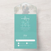 Invitation Tout En Un Mariage photo Turquoise Monogramme simple (À l'intérieur)