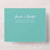 Invitation Tout En Un Mariage photo Turquoise Monogramme simple (Verso)
