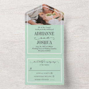 Invitation Tout En Un Mariage photo vert de Monnaie romantique