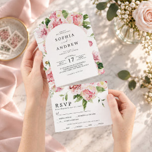 Invitation Tout En Un Mariage Pivoines Rose Pâle Tout En Un