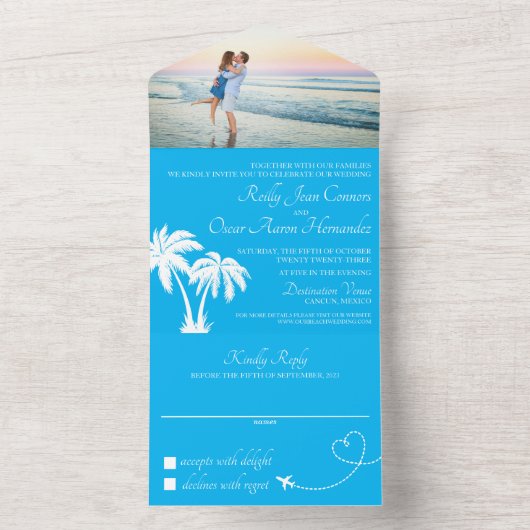 Invitation Tout En Un Mariage Plage Turquoise Tout En Un (À l'intérieur)