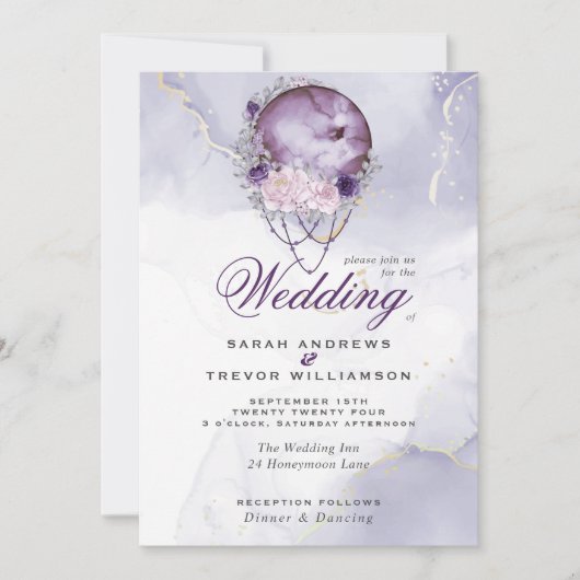 Invitation Tout en un Mariage Pleine lune céleste Améthyste I (Devant)
