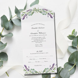 Invitation Tout En Un Mariage pliable triple Lavande Eucalyptus Floral