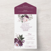 Invitation Tout En Un Mariage Plum violet Pink Peonies (À l'intérieur)