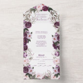 Invitation Tout En Un Mariage Plum violet Pink Peonies | (À l'intérieur)