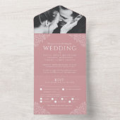 Invitation Tout En Un Mariage poussiéreux rose blanc feuilles photo repa (À l'intérieur)