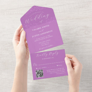 Invitation Tout En Un Mariage Purple À Branche Minimale Tout En Un