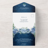 Invitation Tout En Un Mariage QR bleu Hydrangea Lantern Wood (Dehors)