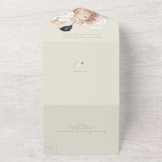 Invitation Tout En Un Mariage QR CODE crème Beige Pampas Grass séché (Dehors)