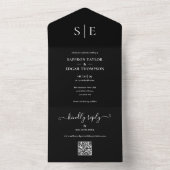 Invitation Tout En Un Mariage QR Code Monogramme Noir Et Blanc (À l'intérieur)