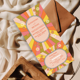 Invitation Tout En Un Mariage Rétro Groovy Années 70 aux Tons Feutrés